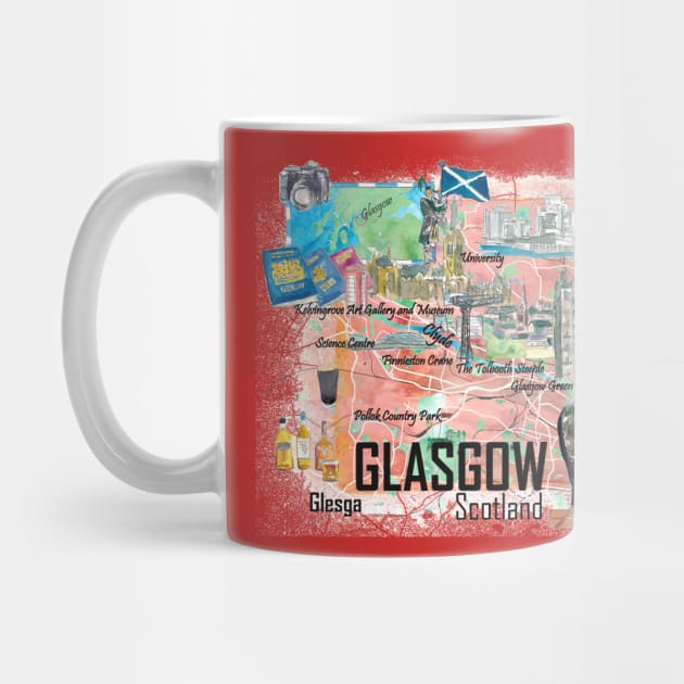 Glasgow Scotland Illustrated Travel Map With RoadsS by artshop77